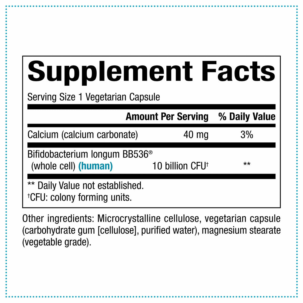 TravelBiotic probiotic label showing 10B CFU
