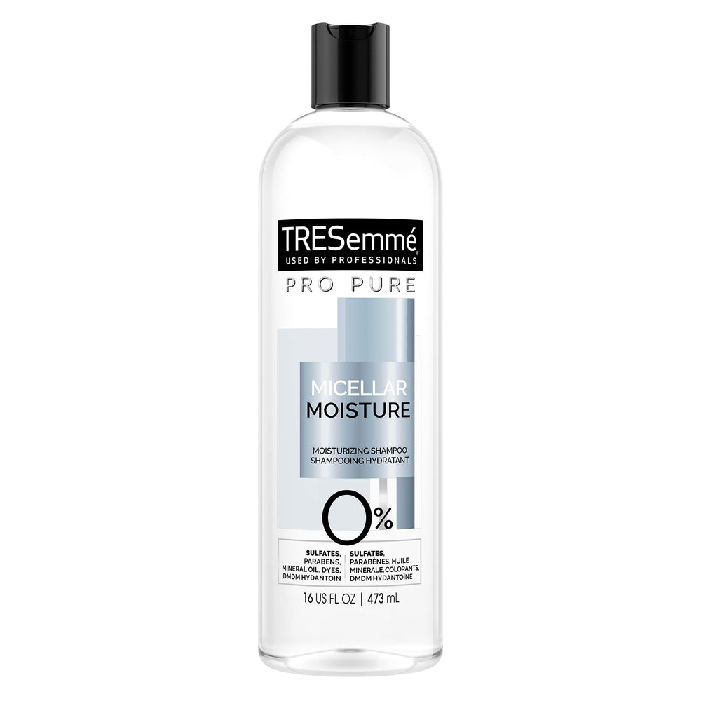 TRESemmé Pro Pure Micellar Moisture Shampoo bottle close-up highlighting hydration