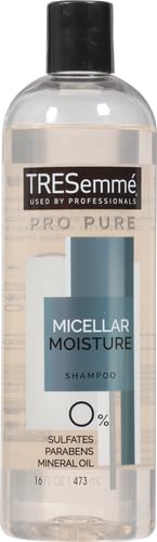 TRESemmé Pro Pure Micellar Moisture Shampoo bottle with creamy lather emphasizes daily moisture