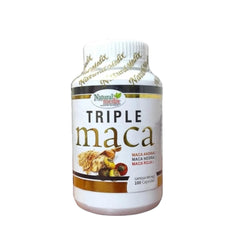 Bottle of Natural Medix Premium Triple Maca showing Black, Red, and Yellow Maca