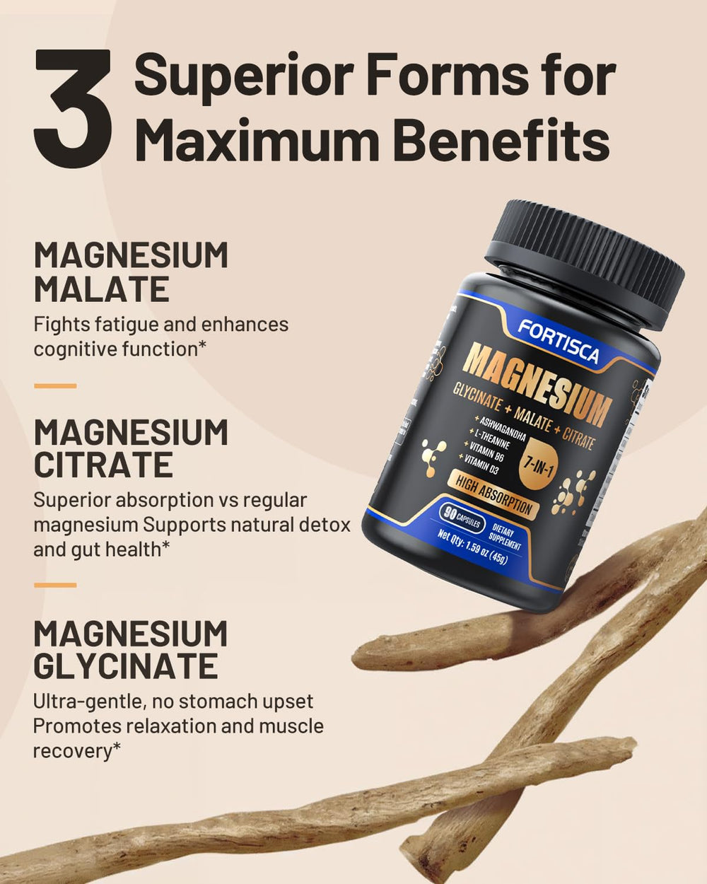 Gentle digestion and high absorption magnesium glycinate emphasis
