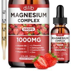 Bottle of Triple Magnesium Complex Liquid Drops 1000mg with strawberry flavor