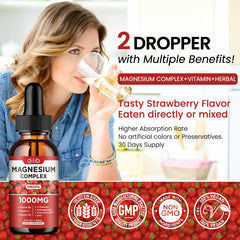Dropper dispensing magnesium liquid drops into a glass