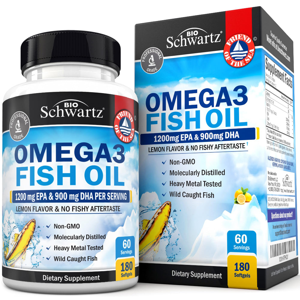 Bottle of triple-strength omega-3 fish oil burpless lemon softgels