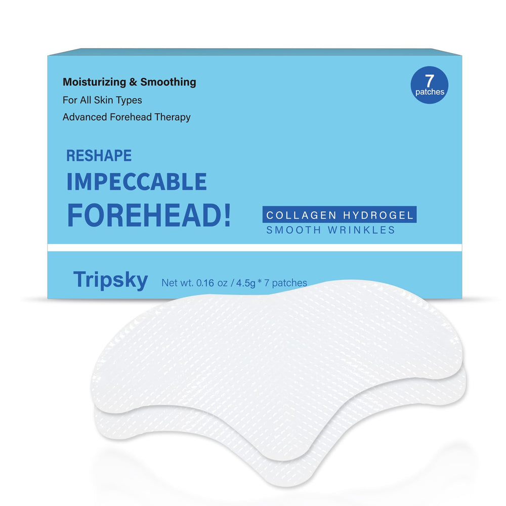 Tripsky forehead wrinkle patches packaging close-up with hydrogel texture for easy use