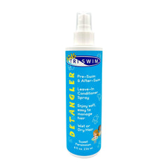 TRISWIM Kids Detangler bottle demonstrates pre-swim protection against chlorine.