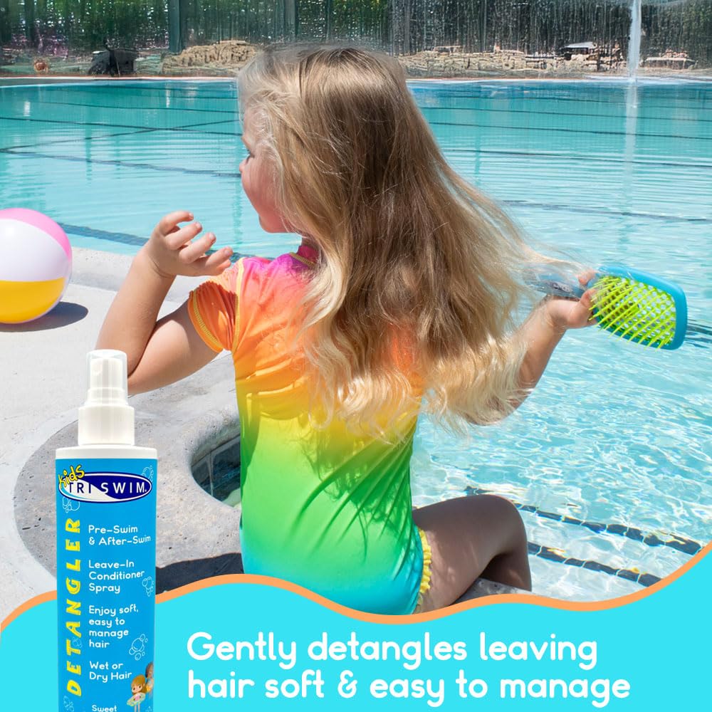 TRISWIM Kids Detangler used while brushing to reduce tugging.