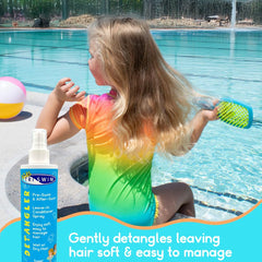 TRISWIM Kids Detangler used while brushing to reduce tugging.