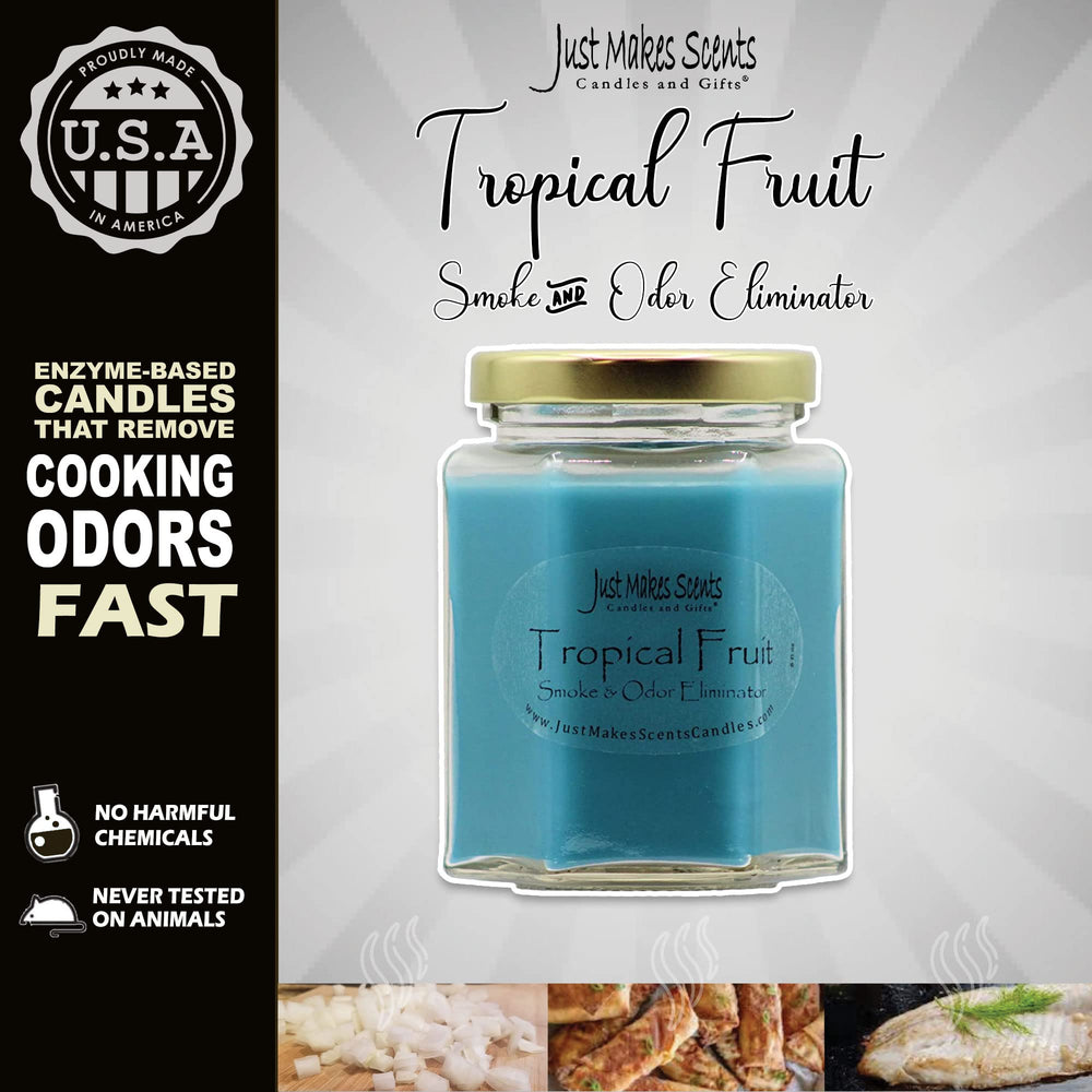 Just Makes Scents Tropical Fruit candle label and branding