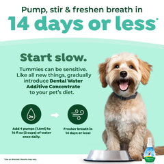 Close-up of TropiClean Fresh Breath Water Additive for dog mouth care