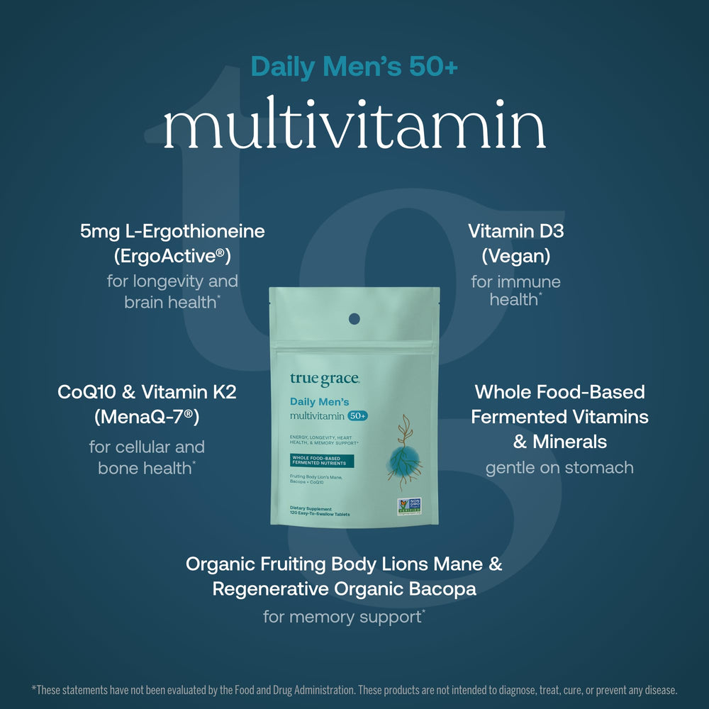 Graphic highlighting key ingredients: L-ergothioneine, CoQ10, vitamin D3 and B vitamins
