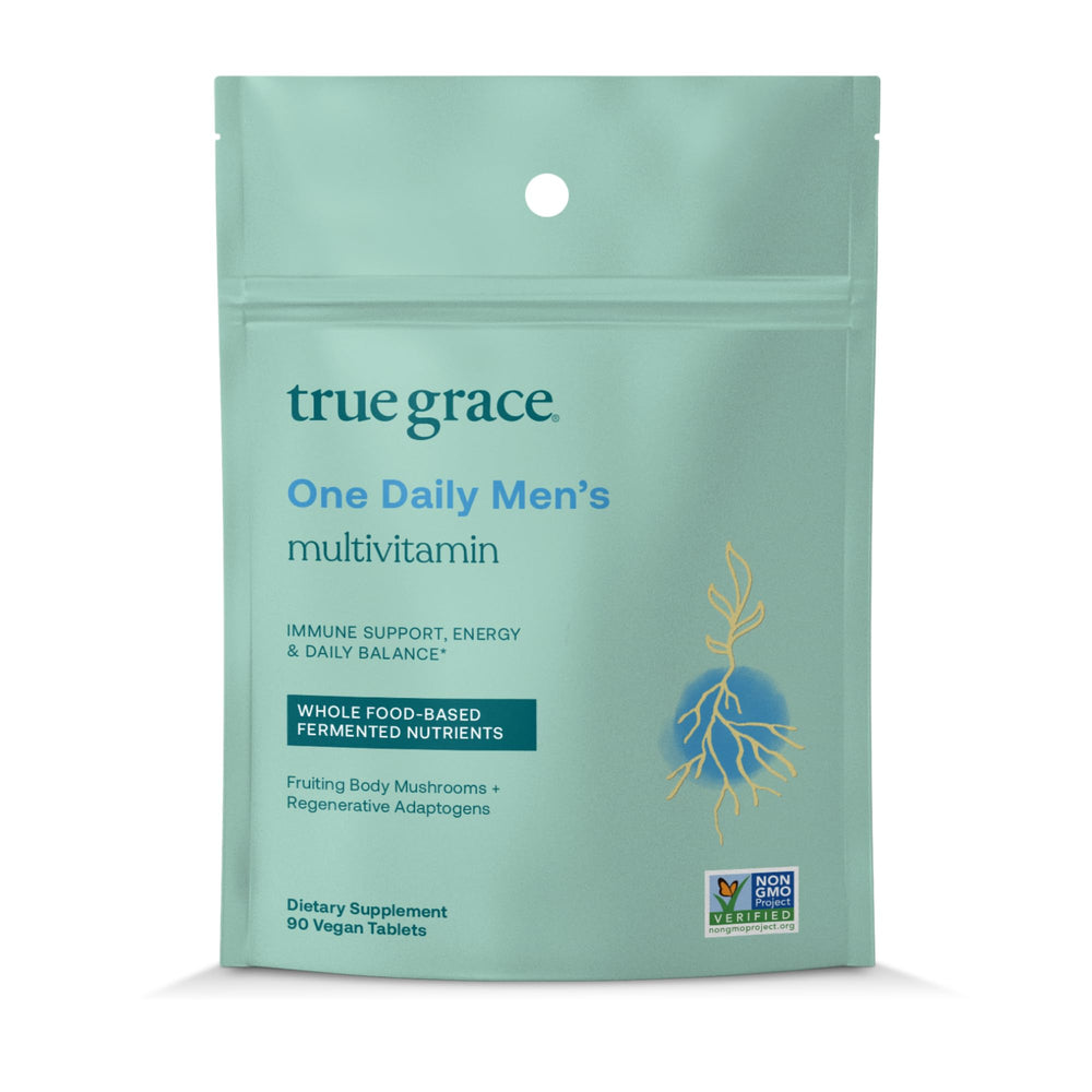 Front view of True Grace One Daily Men's Multivitamin bottle