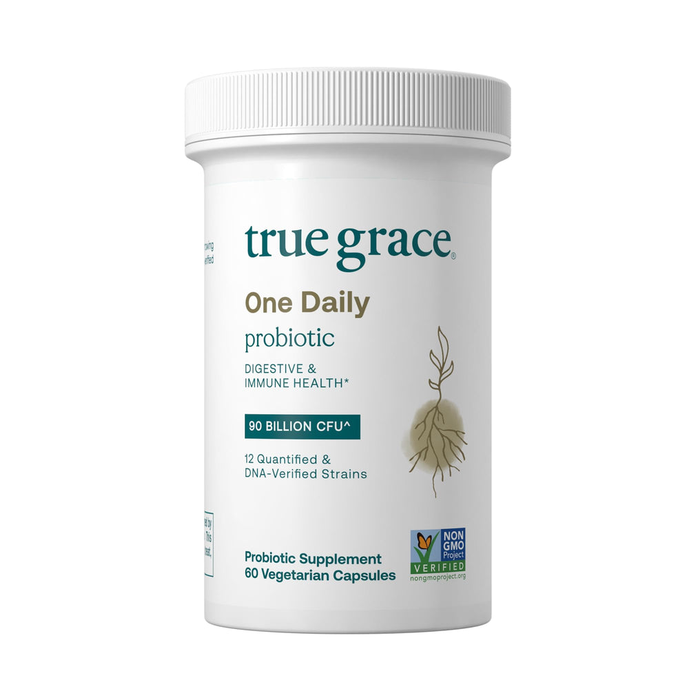 Bottle of True Grace One Daily Probiotic with 90B CFU label