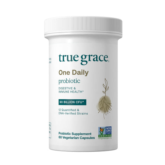 Bottle of True Grace One Daily Probiotic with 90B CFU label