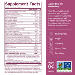Close-up of the bottle with supplement tablets