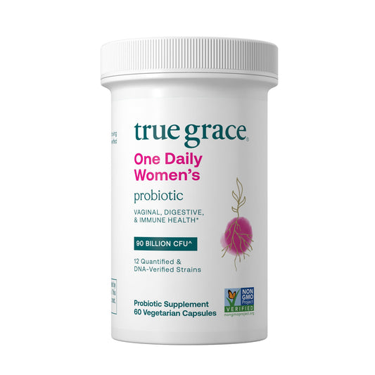 True Grace One Daily Women Probiotic bottle on white background