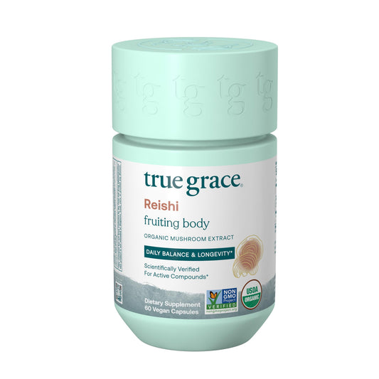 True Grace Reishi Daily Balance product bottle with capsules