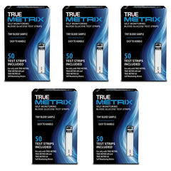 TRUE METRIX test strips box shows a 250-count pack for convenient at-home testing.