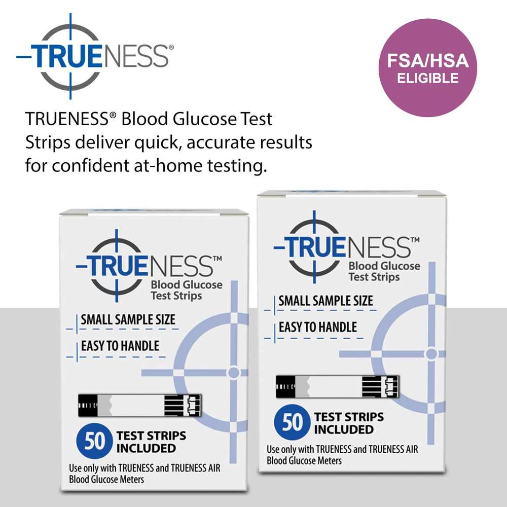 TRUENESS test strip close-up 1 μL sample for quick, precise readings.