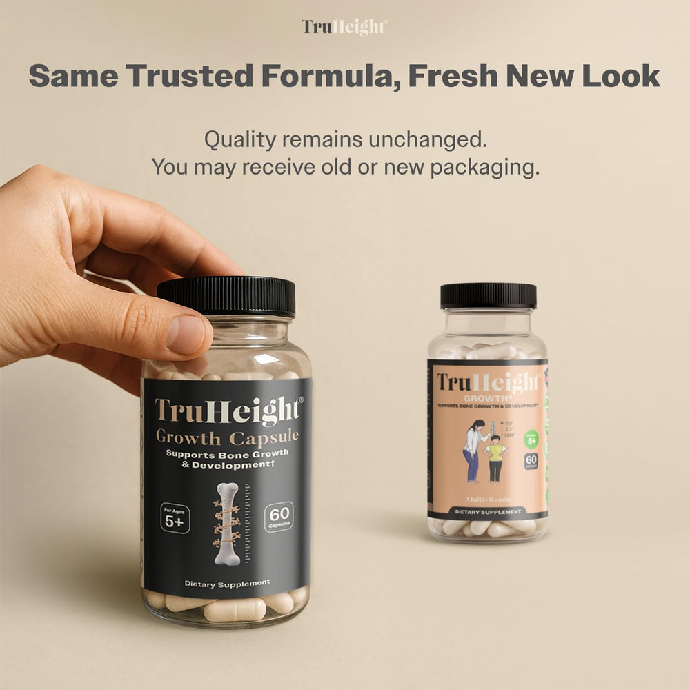 Close-up of TruHeight Growth Capsules packaging