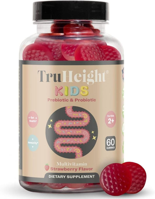 TruHeight Kids Prebiotic Probiotic Gummies Strawberry flavor bottle front view