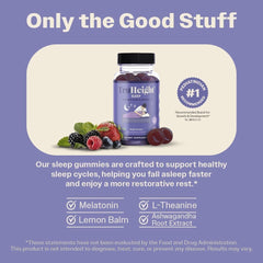 Gummy ingredients: L-Theanine, Melatonin, Lemon Balm, Ashwagandha