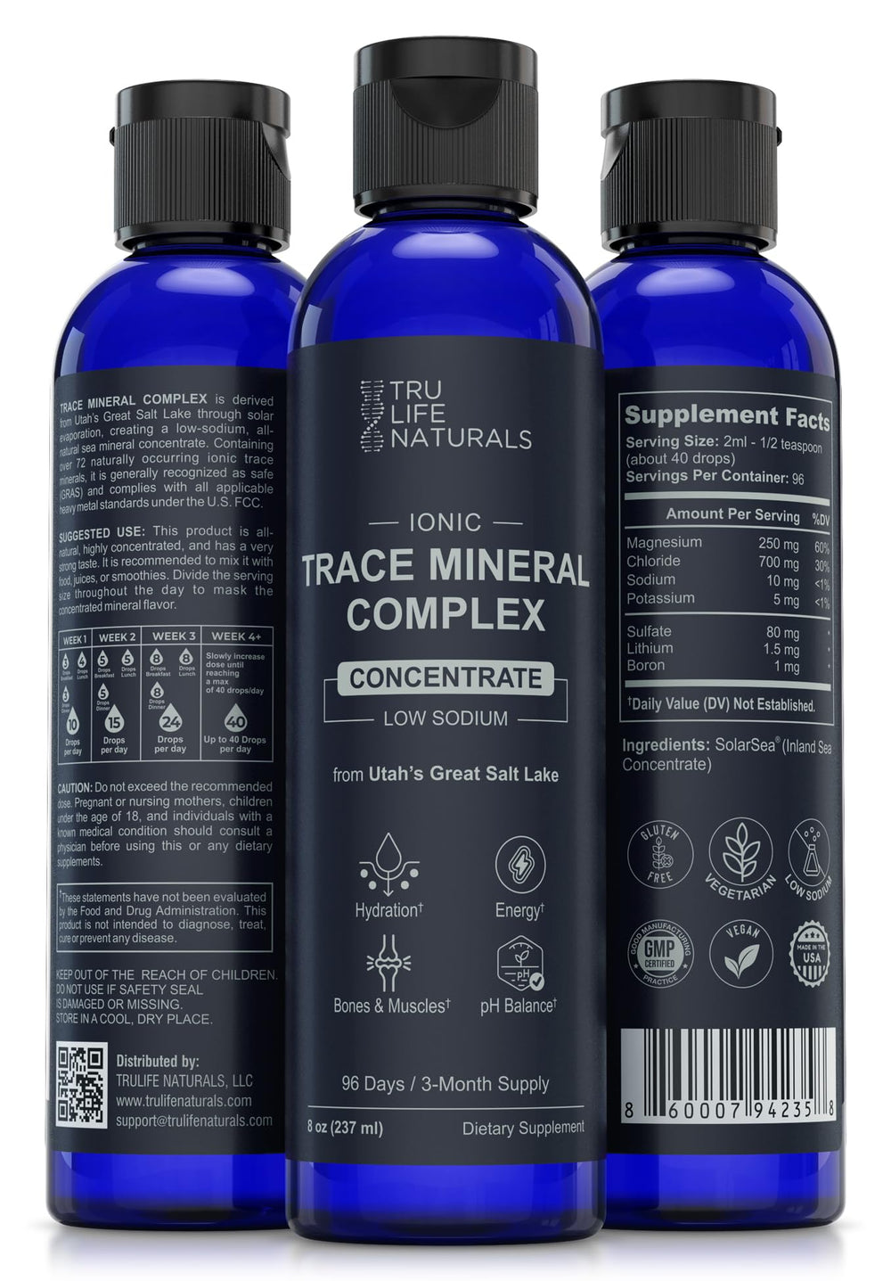 Graphic highlighting 72+ ionic minerals in the liquid supplement
