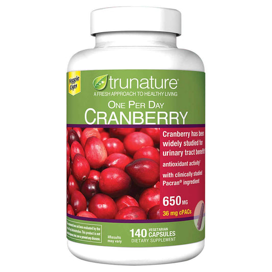 Trunature Cranberry 650 mg bottle with 140 vegetarian capsules, 2-pack
