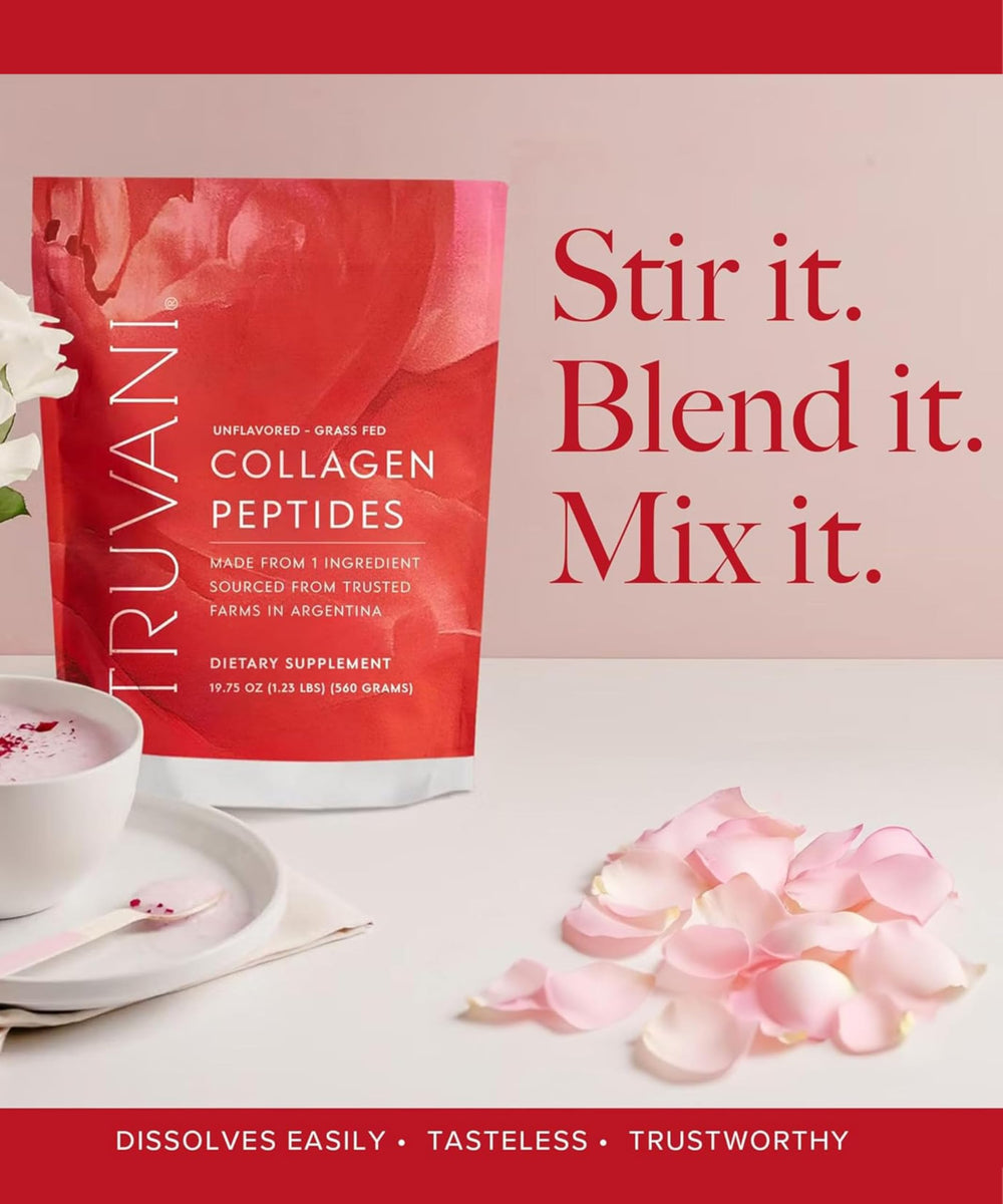 Truvani collagen peptides being added to coffee for neutral flavor