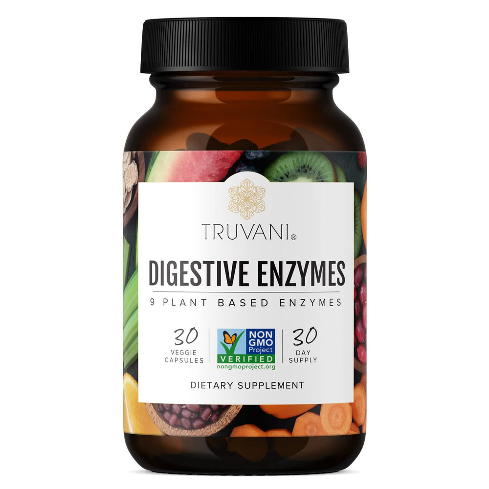 Close-up of Truvani Digestive Enzymes bottle