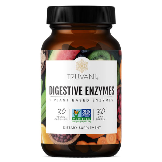 Close-up of Truvani Digestive Enzymes bottle