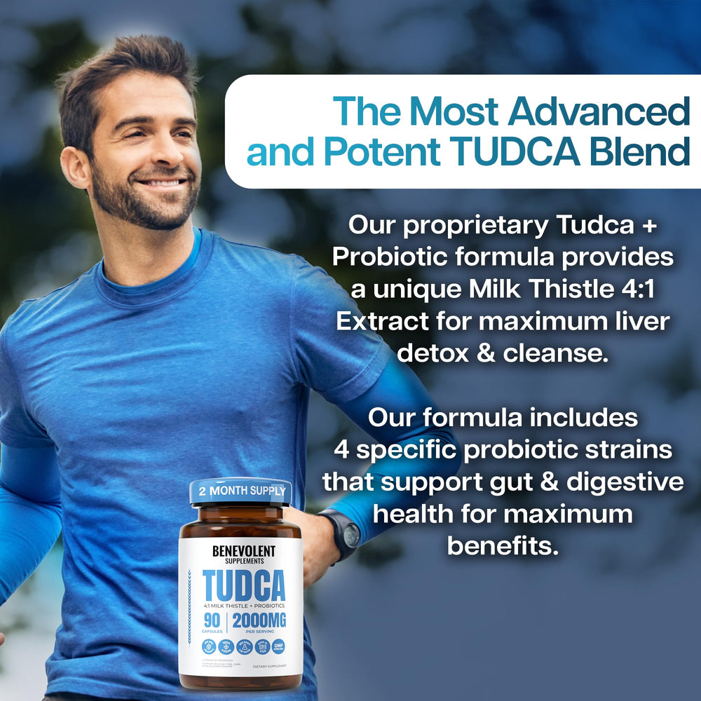 Graphic illustrating Tudca, milk thistle, and probiotics for digestion