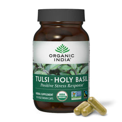Organic India Tulsi Holy Basil Capsules bottle with label