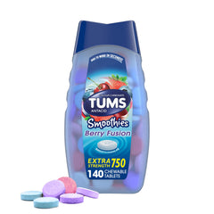 TUMS Smoothies Berry Fusion bottle front for on-the-go relief
