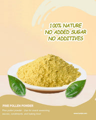 Pine pollen powder with scoop and serving suggestion