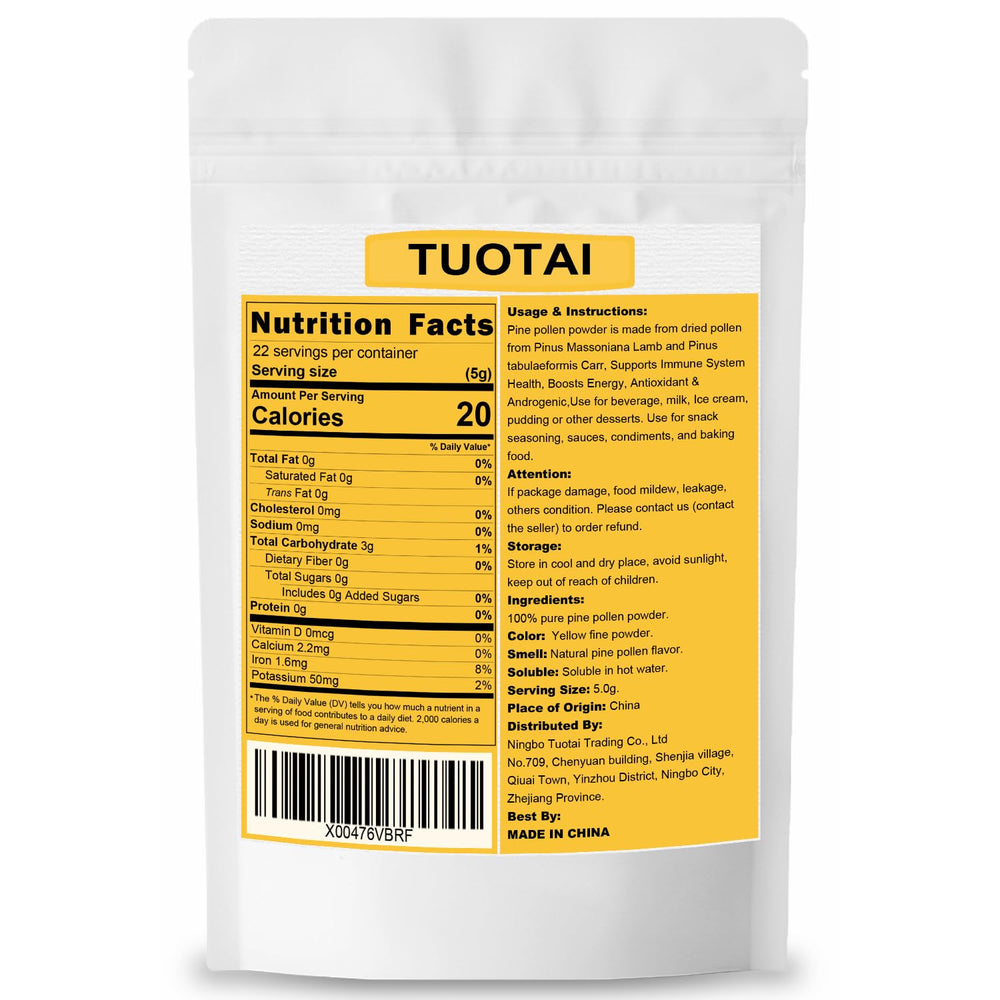 TUOTAI Pine Pollen Powder packaging and ingredients