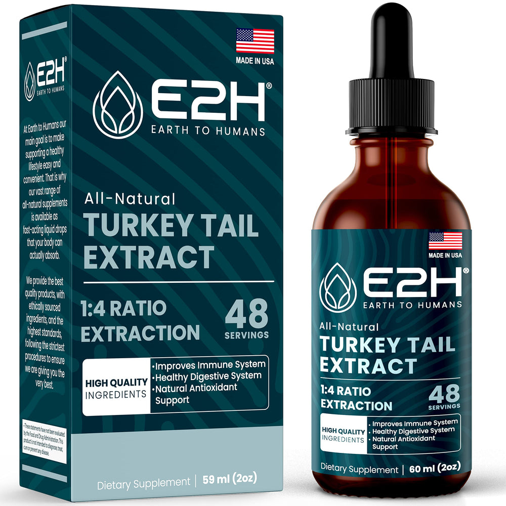Turkey Tail Mushroom Extract bottle with 2 oz size by E2H