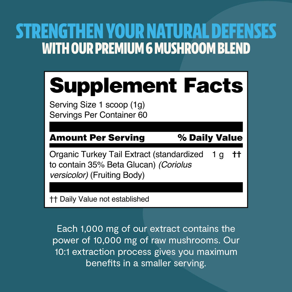 Organic certified Turkey Tail powder label