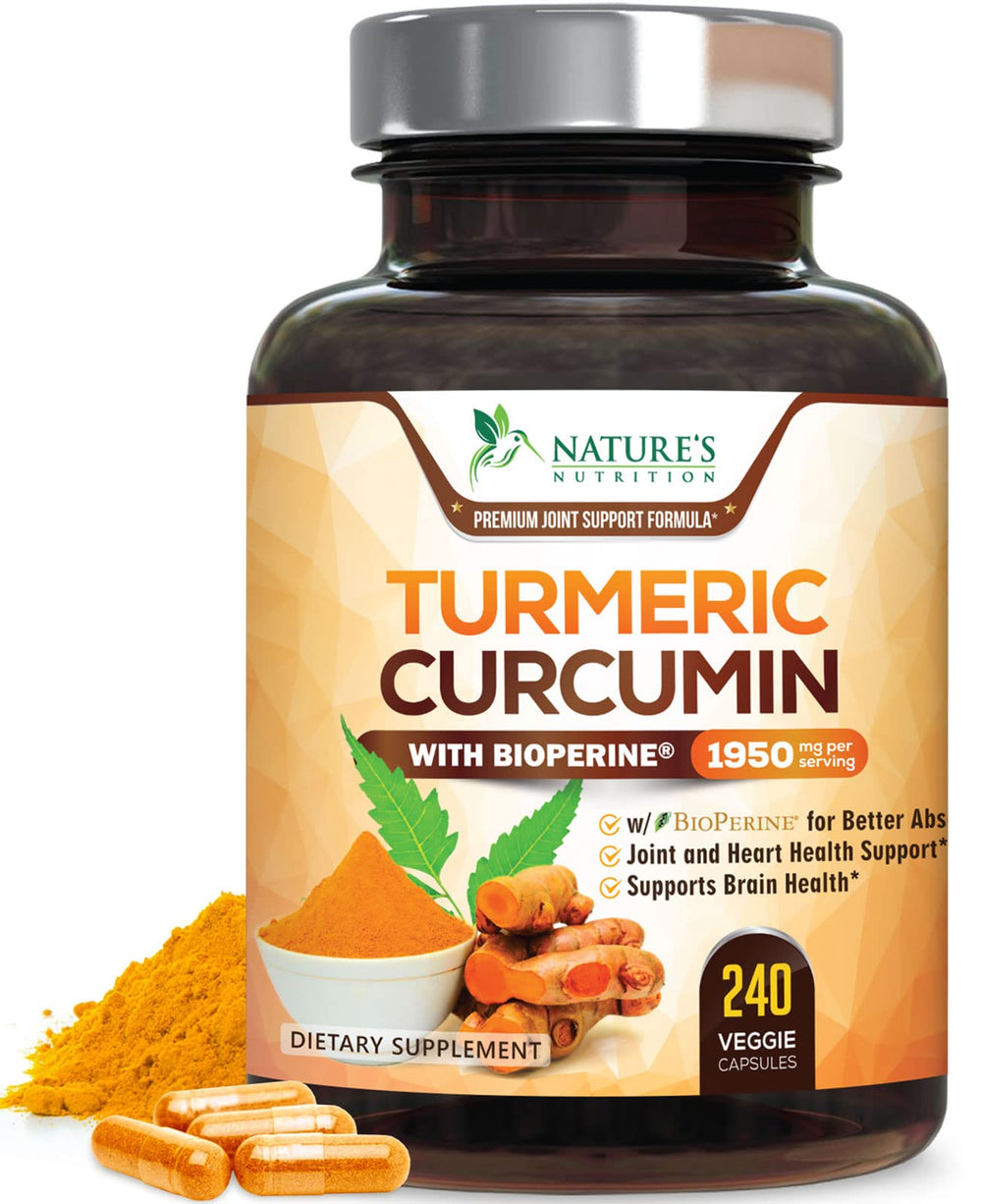 Front view of Turmeric Curcumin 1950mg bottle with BioPerine