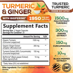 Close-up of turmeric curcumin 1950mg with ginger and Bioperine for absorption