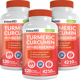 Bottle of 5-in-1 Organic Turmeric Curcumin with Berberine, Cinnamon, Bioperine and Ginger for Joint and Heart Support