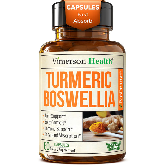 Bottle of Turmeric Curcumin with Boswellia and Ginger with Black Pepper capsules