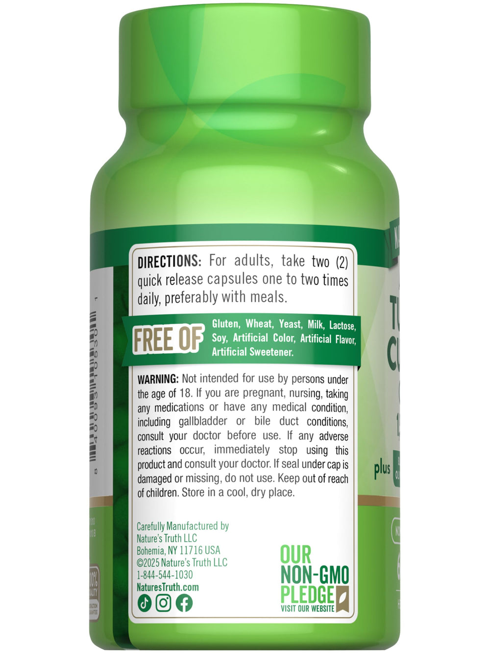 Turmeric curcumin capsules inside the bottle