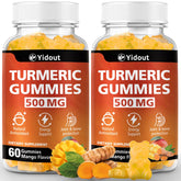 Front view of Turmeric Curcumin Gummies Mango flavor packaging (60 Count, Pack of 2)