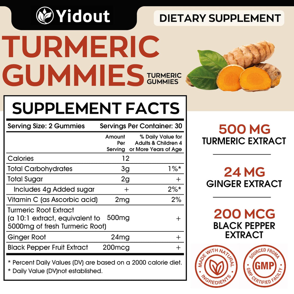Close-up of Mango-flavored gummies with turmeric and ginger