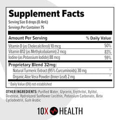 Close-up of turmeric curcumin liquid drops bottle label