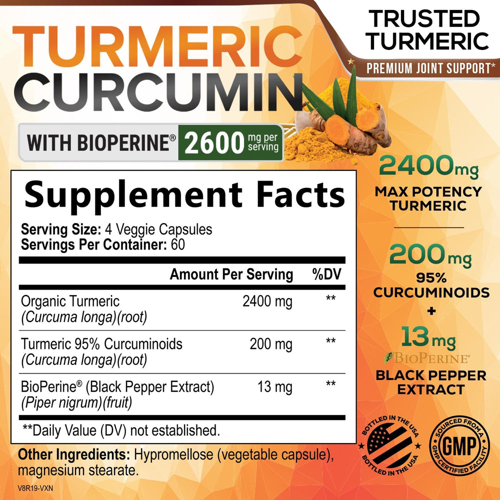 Product label showing 2600mg and 95% curcuminoids