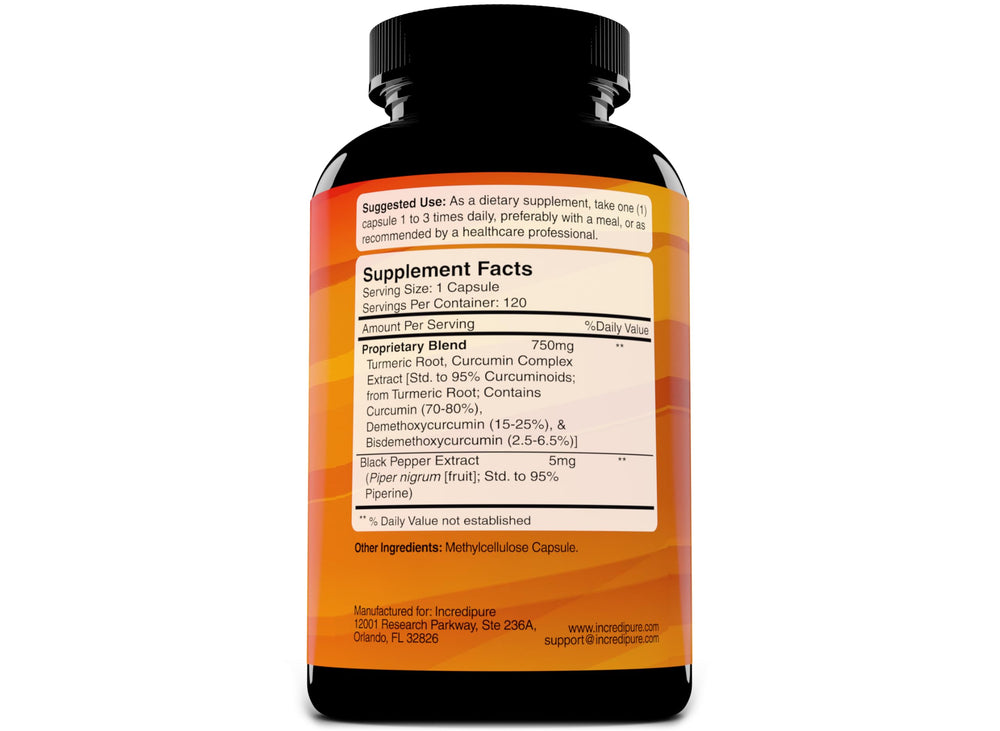 Close-up of turmeric curcumin capsules (755mg per capsule)