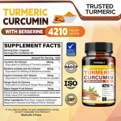 Close-up of Turmeric Curcumin bottle label showing 60 capsules