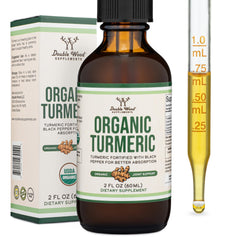 Front view of Double Wood Turmeric Drops bottle (2 oz)